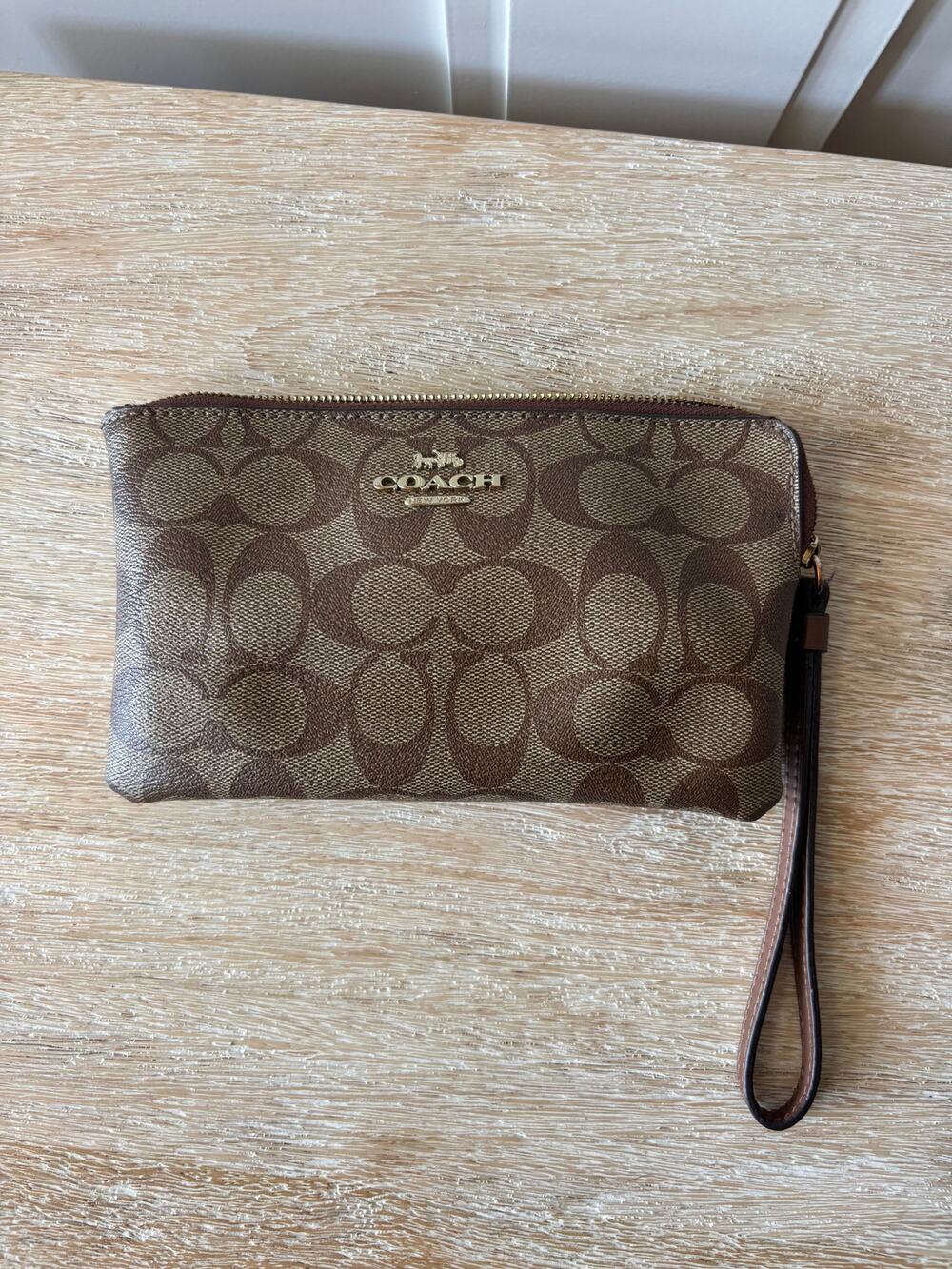 Coach Brown jacquard Wallet Wristlet